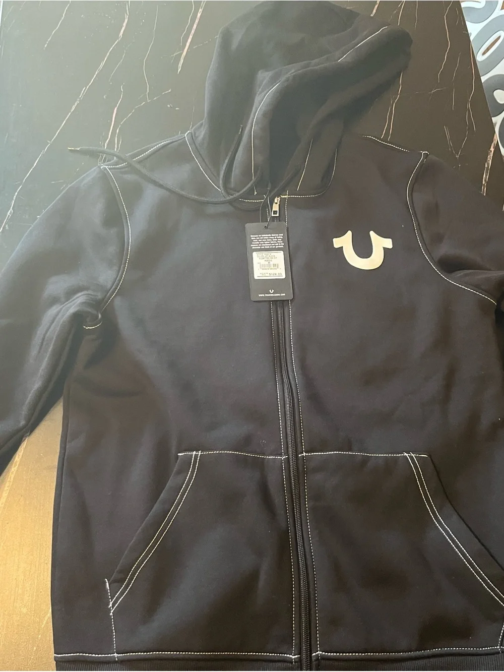 True Religion Black Full-Zip Hoodie with White Logo
